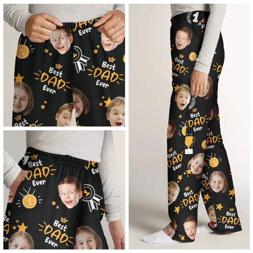 Gift For Father,Custom Photo,Funny - Custom Photo Best Papa Ever Trophy Dad - Personalized Pajama Pants