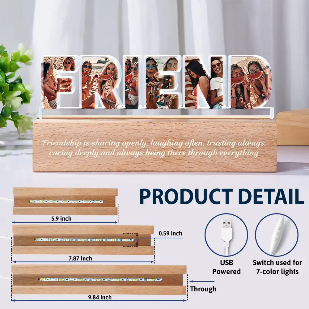 Gift For Sisters, Gift For Bestie, Love - Custom Photo Bestie Sister Because Of You - Personalized Custom Shaped LED Light