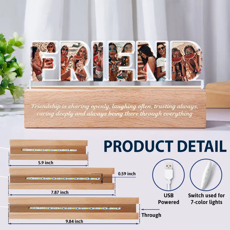 Gift For Sisters, Gift For Bestie, Love - Custom Photo Bestie Sister Because Of You - Personalized Custom Shaped LED Light