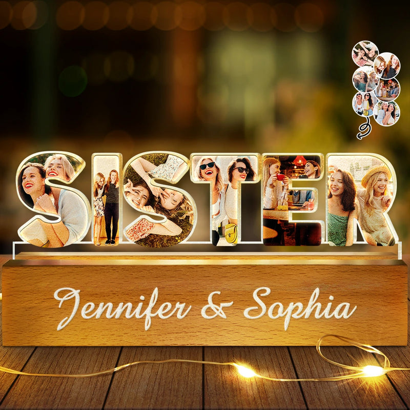 Gift For Sisters,Gift For Bestie,Love,Happy,Custom Photo - Custom Photo Bestie Sister Custom Names - Personalized Custom Shaped LED Light