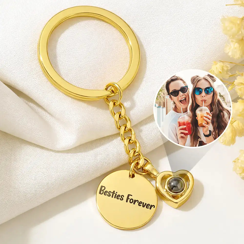 Custom Photo Besties Forever - Personalized Custom Shaped Photo Projection Keychain