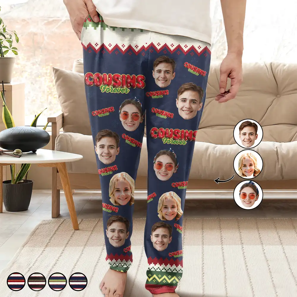 Gift For Bestie,Christmas,Happy,Gift For Sisters,Gift For Brothers,Gift For Sibling,Cousin - Custom Photo Besties Friends Siblings Forever - Personalized Pajama Pants