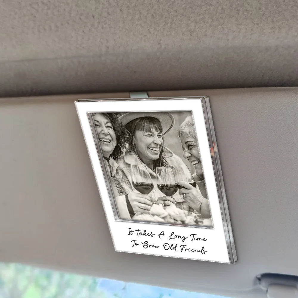Gift For Bestie,Gift For Sisters,Happy - Custom Photo Besties Gray Scale Right In The Throat - Personalized Custom Shaped Acrylic Car Visor Clip