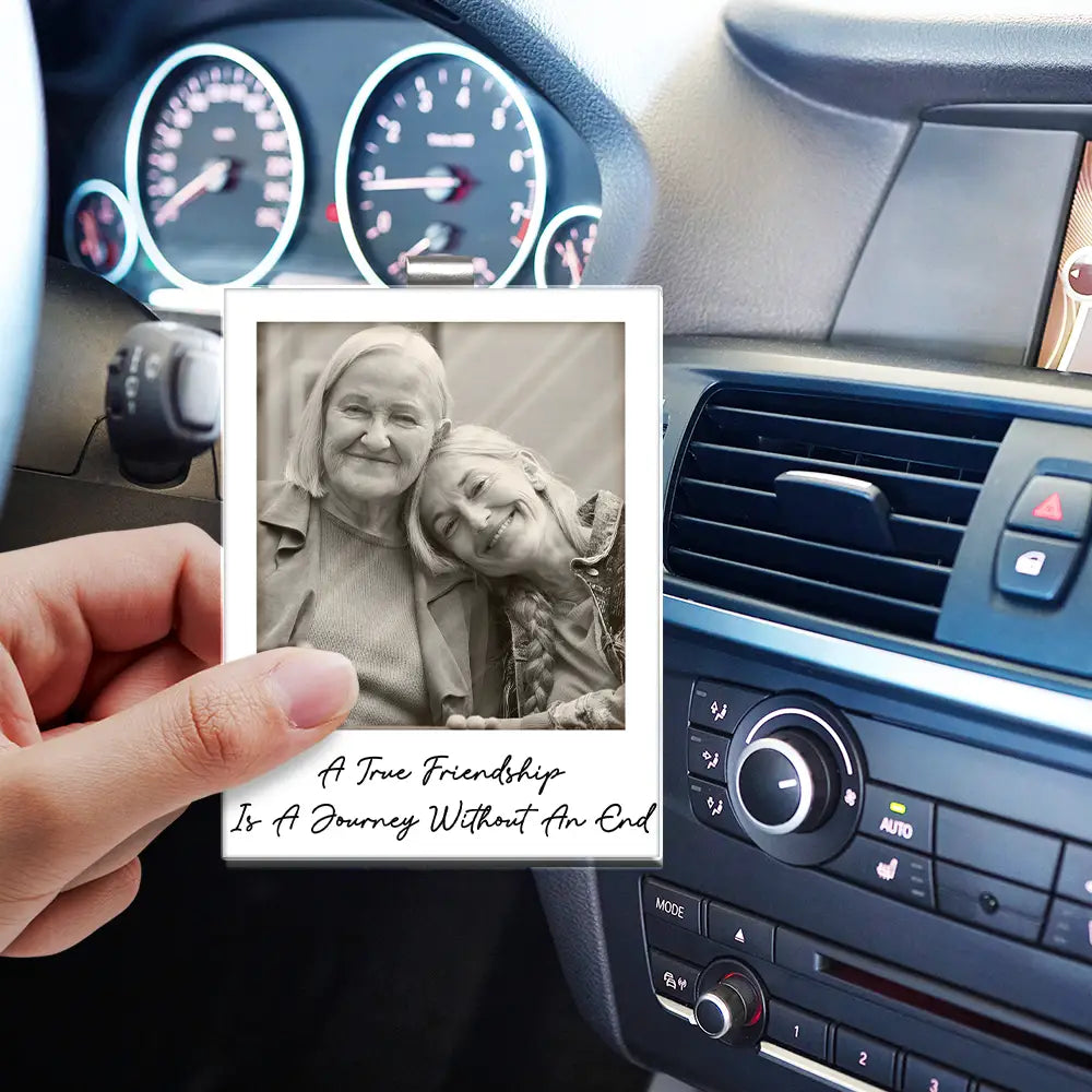 Gift For Bestie,Gift For Sisters,Happy - Custom Photo Besties Gray Scale Right In The Throat - Personalized Custom Shaped Acrylic Car Visor Clip