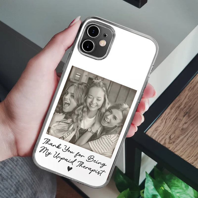 Gift For Bestie, Gift For Sisters, Custom Photo, Happy - Custom Photo Besties Gray Scale Right In The Throat - Personalized Clear Phone Case