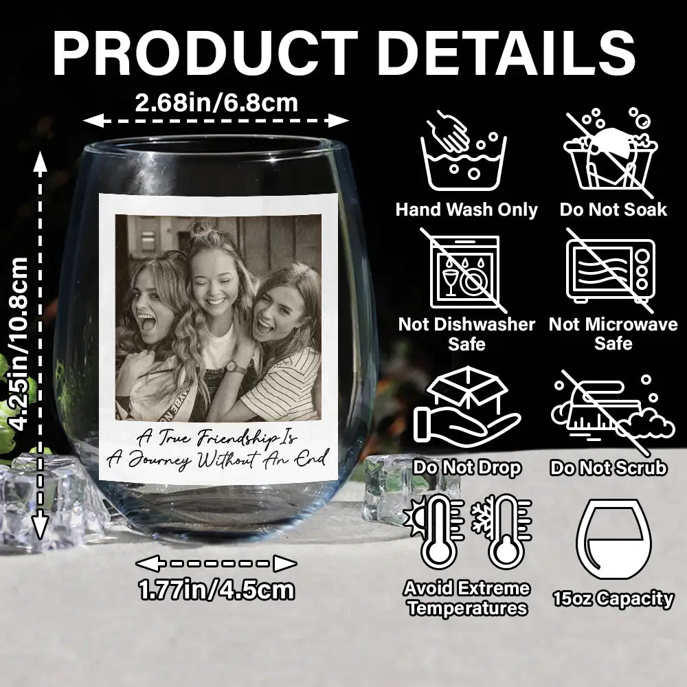 Gift For Bestie,Gift For Sisters,Custom Photo,Happy  - Custom Photo Besties Gray Scale Right In The Throat - Personalized Stemless Wine Glass