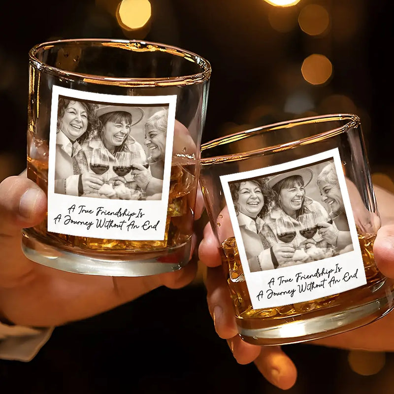 Gift For Bestie,Gift For Sisters,Happy,Custom Photo,Old Best friends - Custom Photo Besties Gray Scale Right In The Throat - Personalized Whiskey Glass