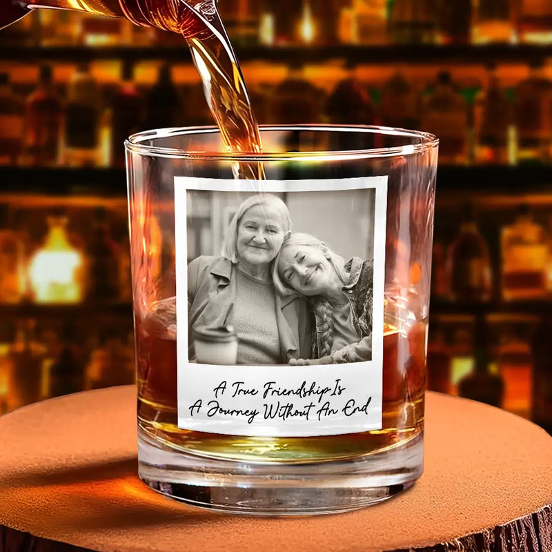 Gift For Bestie,Gift For Sisters,Happy,Custom Photo,Old Best friends - Custom Photo Besties Gray Scale Right In The Throat - Personalized Whiskey Glass