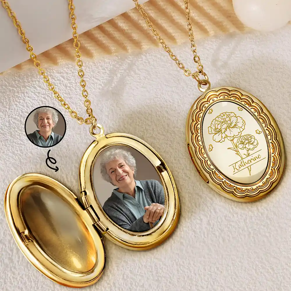 Custom Photo Birth Month Flower Lovely Bouquet - Personalized Locket Necklace