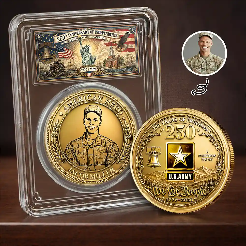 America 250th,Custom Photo,Independence Day,Art Design,Family,Proud,Photo - Pencil Sketch - Bold - Custom Photo Bold Sketch American Hero 250 Years Of Freedom - Personalized Commemorative Keepsake Coin