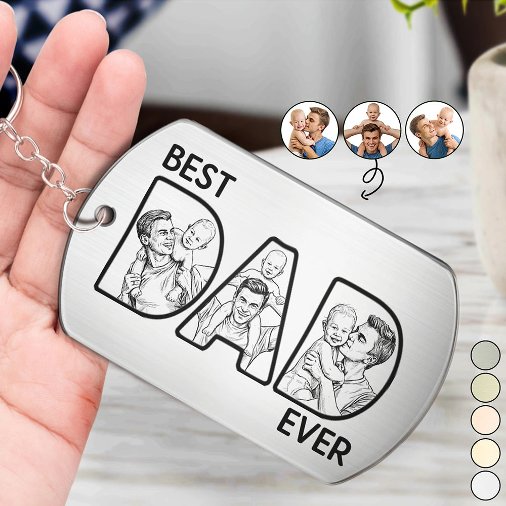 Custom Photo Bold Sketch Best Dad Ever - Personalized Aluminum Keychain