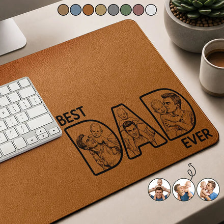 Custom Photo Bold Sketch Best Dad Ever - Personalized PU Leather Desk Mat