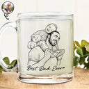 Gift For Father,Gift For Grandpa,Non-Eng,Photo - Pencil Sketch (Bold),Proud - Custom Photo Bold Sketch Best Dad Grandpa Ever Family Portrait - Personalized Glass Mug