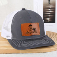 Pet Lovers,Pet Dad,Dog Lovers,Dog Dad,Cat Lovers,Cat Dad,Non-Eng,Photo - Pencil Sketch (Bold),Adorable - Custom Photo Bold Sketch Best Dog Dad Ever - Personalized Leather Patch Hat