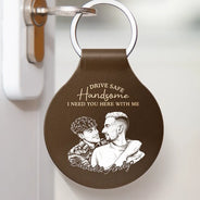 Gift For Couples,Gift For Husband,Gift For Wife,Gift For Boyfriend,Gift For Girlfriend,LGBT,Non-Eng,Photo - Pencil Sketch (Bold),Romantic - Custom Photo Bold Sketch Couple Drive Safe I Love You - Personalized Custom Shaped Leather Keychain