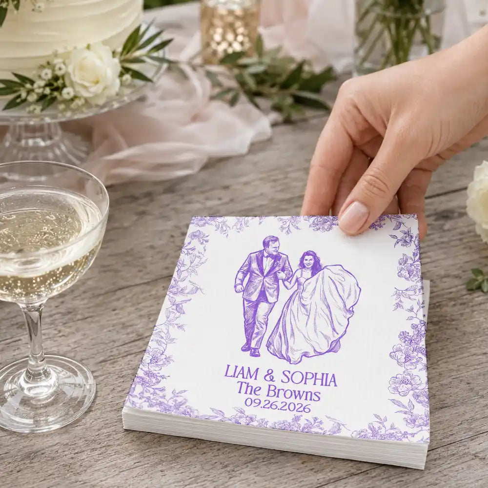 Art Design,Romantic,Gift For Couples,Wedding,Photo - Pencil Sketch - Bold - Custom Photo Bold Sketch Couples Wedding Engaged Bachelor Bachelorette Party - Personalized Cocktail Napkins
