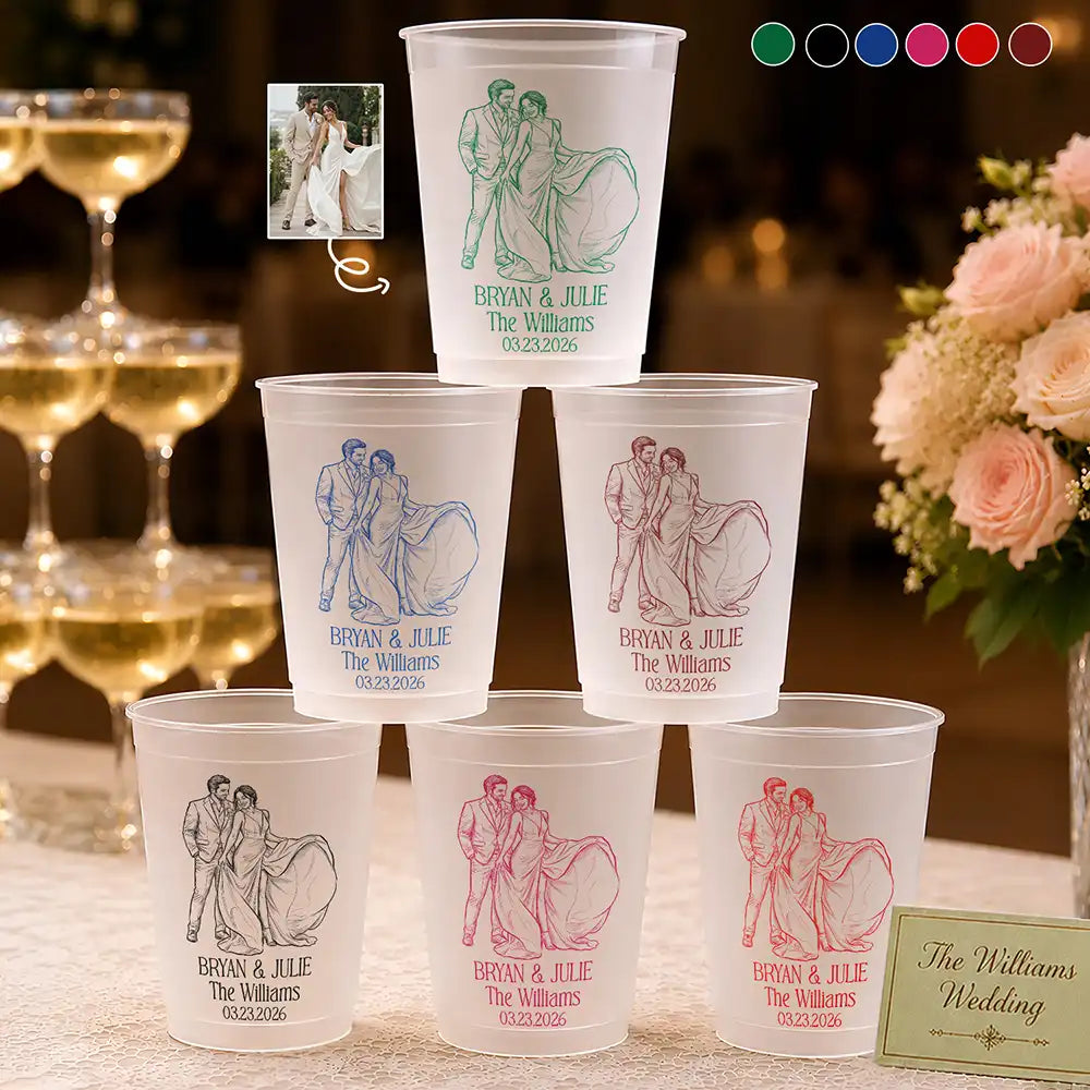 Custom Photo Bold Sketch Couples Wedding Engaged Bachelor Party - Personalized Frosted Cups