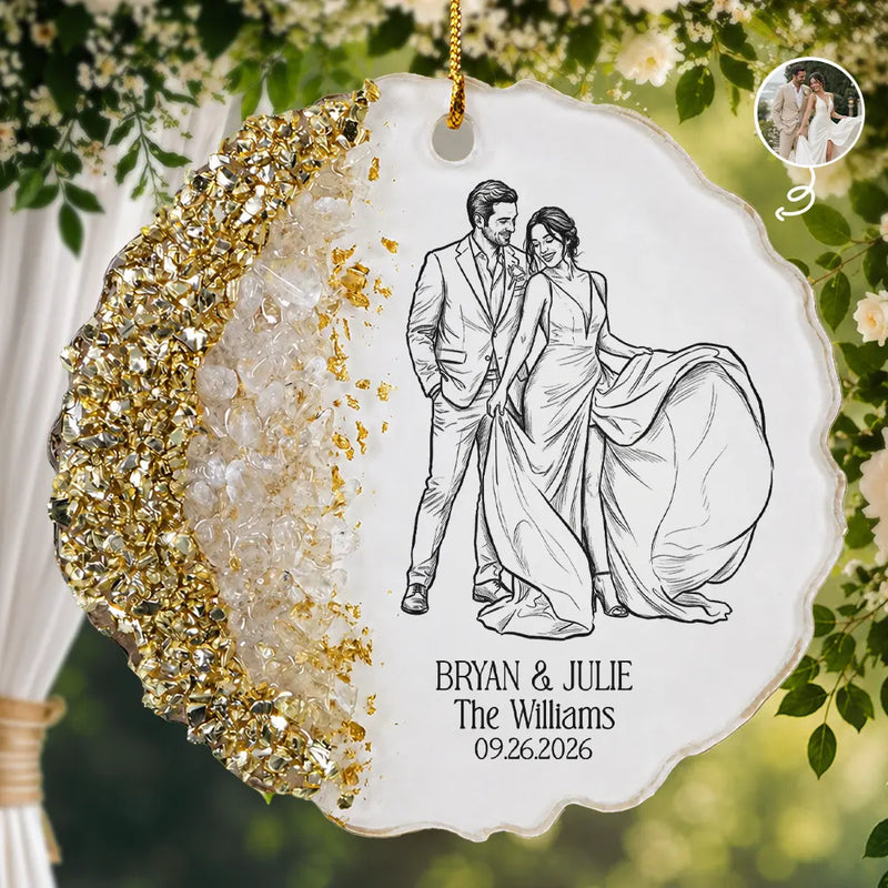 Art Design,Custom Photo,Romantic,Gift For Couples,Wedding,Photo - Pencil Sketch - Bold - Custom Photo Bold Sketch Couples Wedding Engaged Bachelor Party - Personalized Resin Ornament