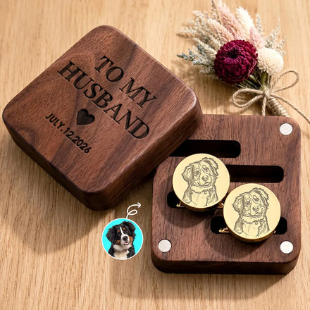 Custom Photo Bold Sketch Cute Pet Portrait - Personalized Circular Cufflinks