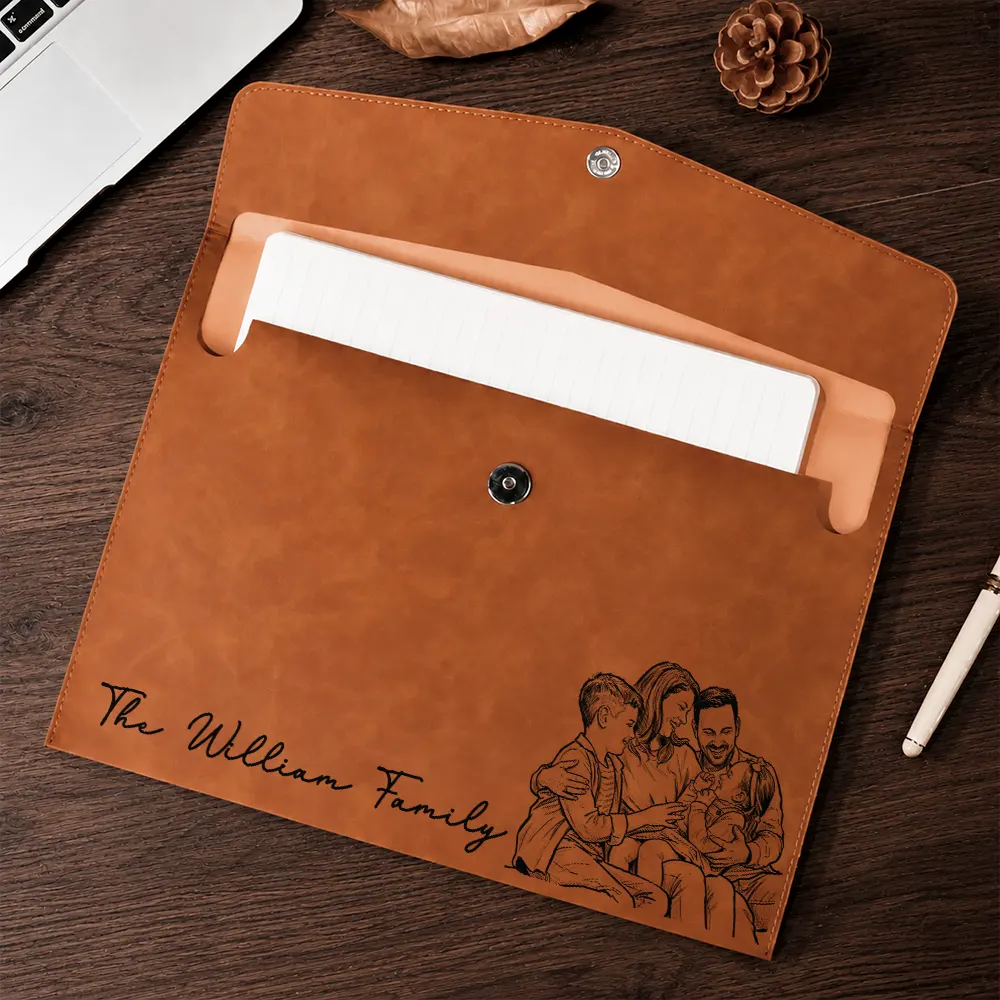 Back To School,Custom Photo,Art Design,Gift For Yourself,Sentimental,Photo - Pencil Sketch - Bold - Custom Photo Bold Sketch Family Besties Couples Pet Portraits - Personalized Leather Sleeve