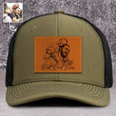 Gift For Father,Gift For Grandpa,Non-Eng,Photo - Pencil Sketch (Bold),Proud - Custom Photo Bold Sketch Family Dad Papa Portrait - Personalized Leather Patch Hat
