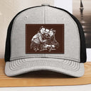 Gift For Father,Gift For Grandpa,Non-Eng,Photo - Pencil Sketch (Bold),Proud - Custom Photo Bold Sketch Family Dad Papa Portrait - Personalized Leather Patch Hat