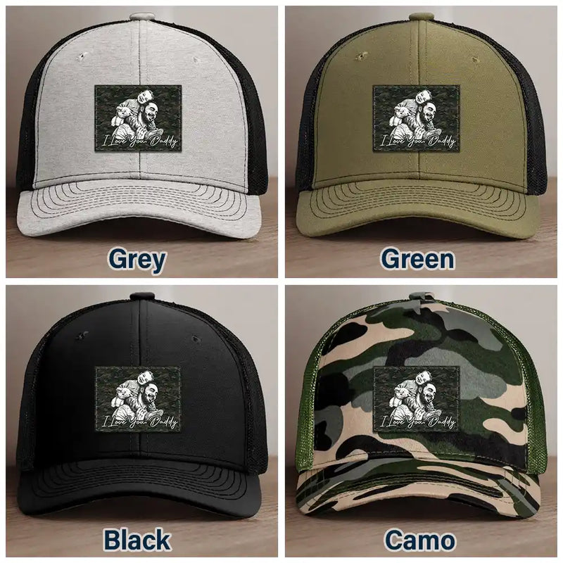 Gift For Father,Gift For Grandpa,Non-Eng,Photo - Pencil Sketch (Bold),Proud - Custom Photo Bold Sketch Family Dad Papa Portrait - Personalized Leather Patch Hat