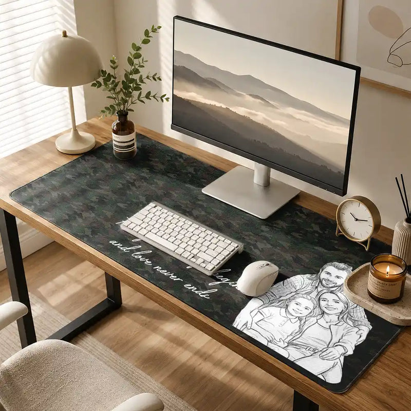 Custom Photo,Art Design,Top Market,Family,Sentimental,Photo - Pencil Sketch - Bold - Custom Photo Bold Sketch Family Where Life Begins - Personalized Leather Desk Mat