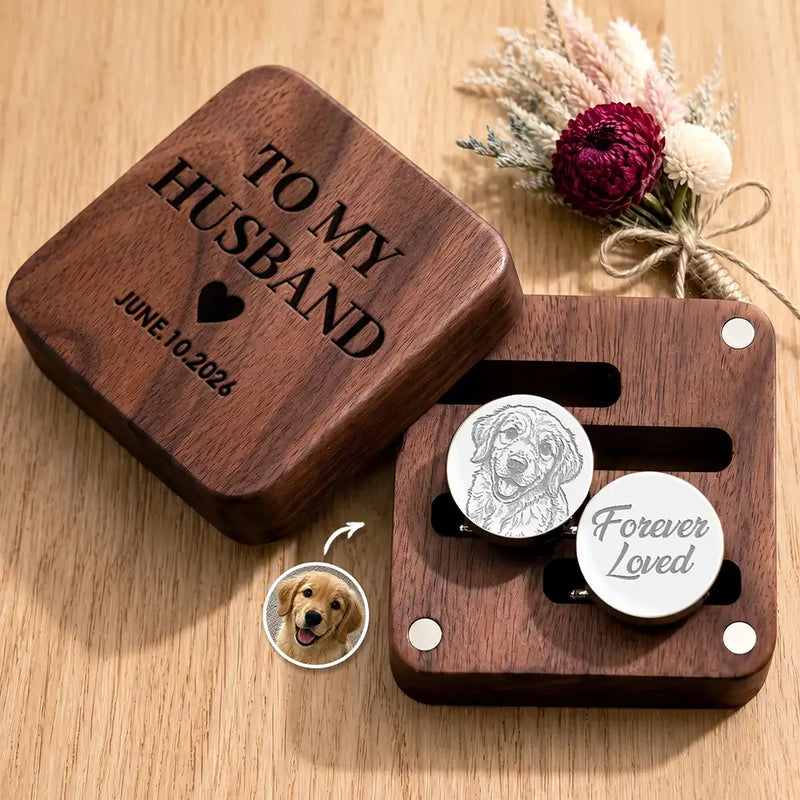Art Design,Sentimental,Pet Lovers,Memorial,Photo - Pencil Sketch - Bold - Custom Photo Bold Sketch Forever In My Heart Memorial - Personalized Circular Cufflinks