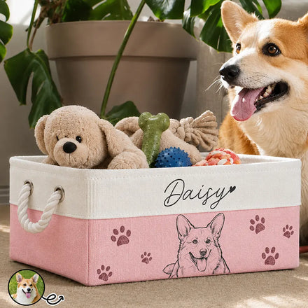 Custom Photo Bold Sketch Pet Portrait Dog Cat Lover - Personalized Storage Basket