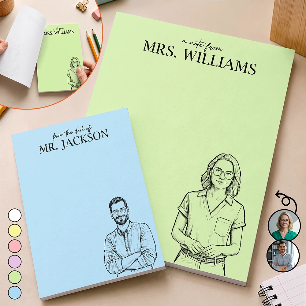Art Design,Teacher,Back To School,Proud,Photo - Pencil Sketch - Bold - Custom Photo Bold Sketch Teacher Office Worker Portrait - Personalized Notepad