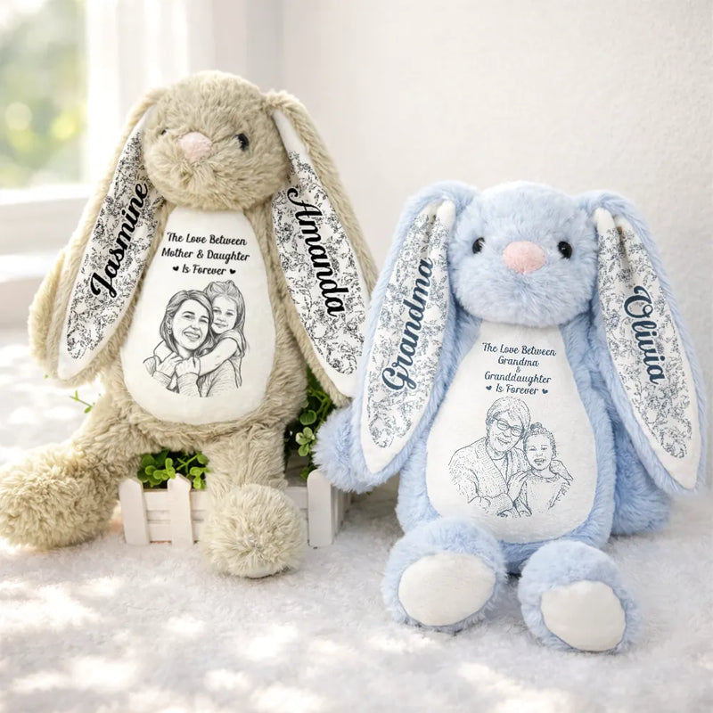 Adorable, Art Design, Gift For Grandkids, Gift For Granddaughter, Photo - Pencil Sketch - Bold - Custom Photo Bold Sketch The Love Between Grandma And Granddaughter Is Forever - Personalized Soft Toy Bunny
