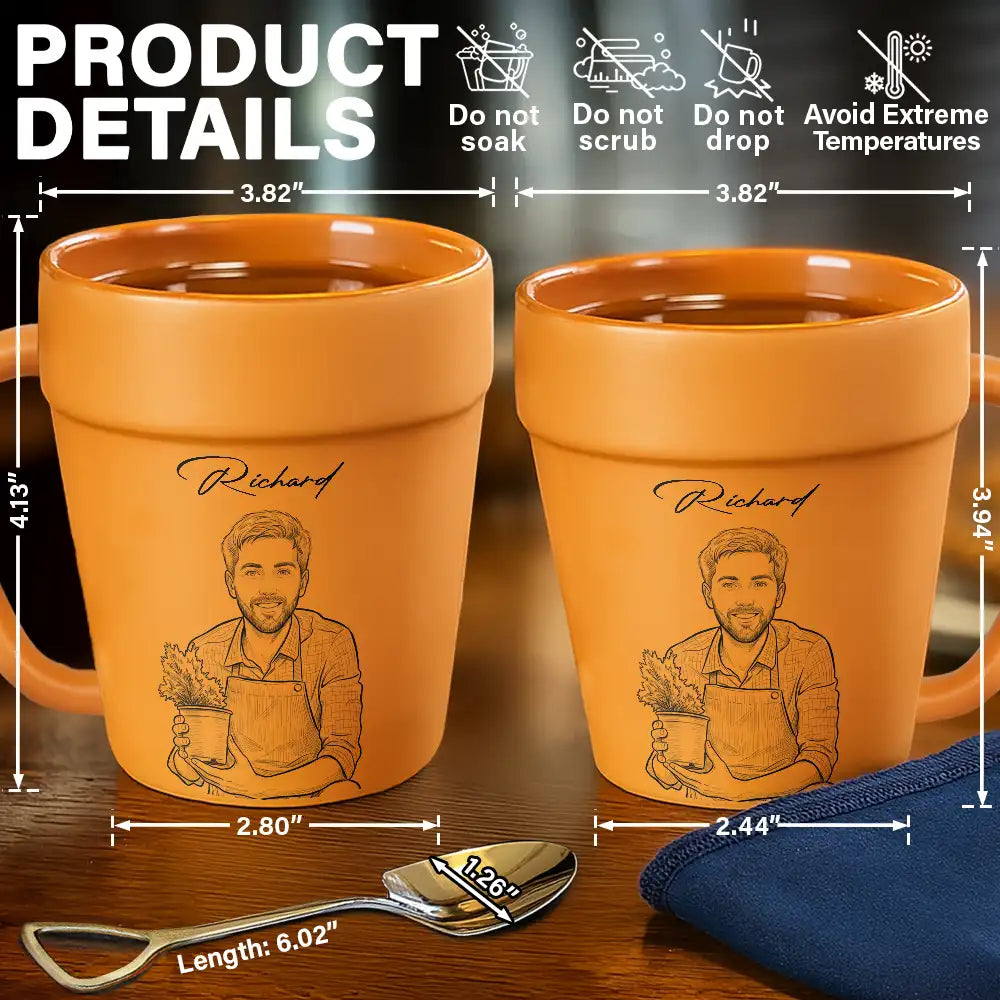 Gardening, Custom Photo, Art Design, Summer, Pet Lovers, Playful, Photo - Pencil Sketch - Bold - Custom Photo Bold Sketch Woman Man Dog Cat Funny Portrait - Personalized Plant Pot Ceramic Mug