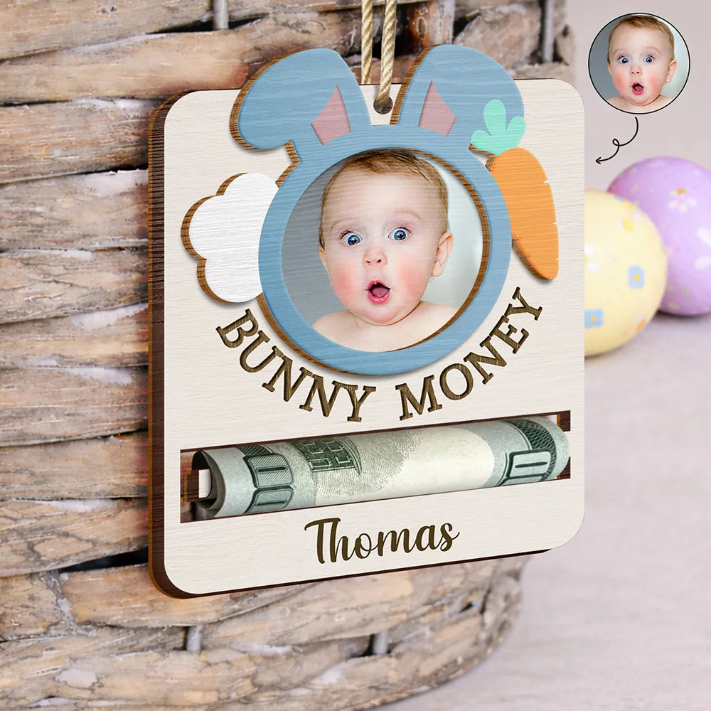 Easter,Happy,Gift For Kids,Parents - Custom Photo Bunny Money Holder - Personalized 2-Layered Wooden Ornament