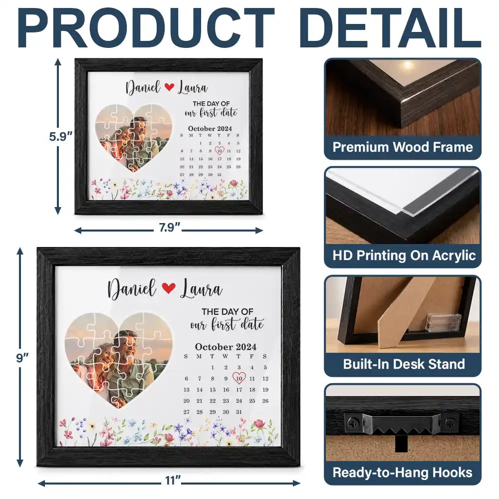 Christmas,Custom Photo,Romantic,Gift For Couples,Upload Full Photo,Calendar - Custom Photo Calendar Couples The Day I Found My Missing Piece - Personalized LED Light Shadow Box