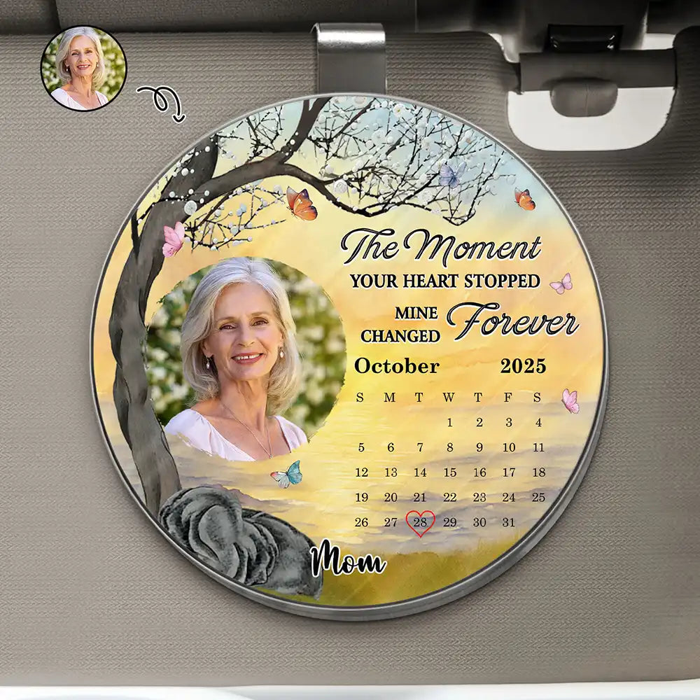 Custom Photo Calendar Memorial The Moment Your Heart Stopped - Personalized Custom Shaped Acrylic Car Visor Clip