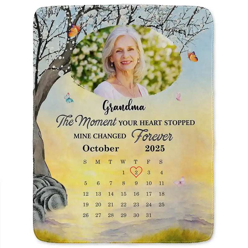 Memorial,Gift For Women,Gift For Men,Family,Sad,Custom Photo - Custom Photo Calendar Memorial The Moment Your Heart Stopped - Personalized Fleece Blanket, Sherpa Blanket