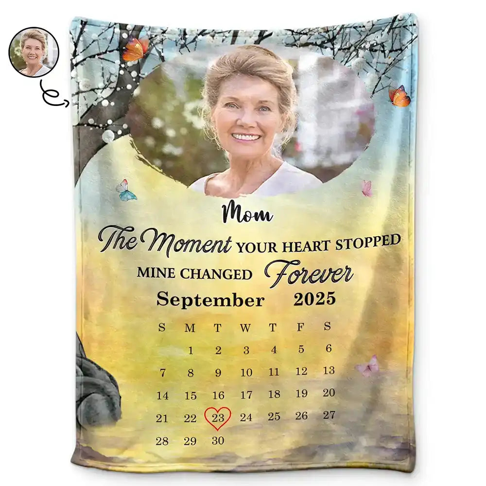 Custom Photo Calendar Memorial The Moment Your Heart Stopped - Personalized Fleece Blanket, Sherpa Blanket