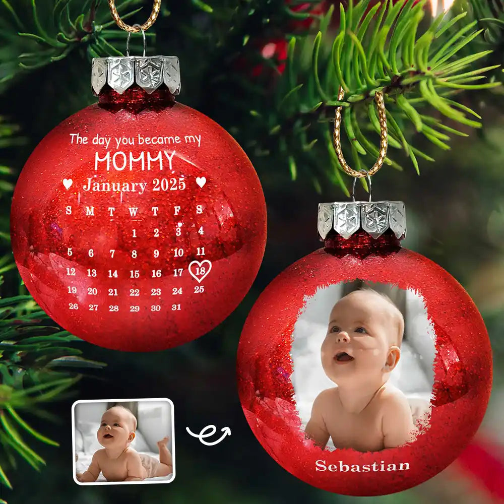Custom Photo Calendar The Day You Became My Mommy Daddy - Personalized Ball Ornament