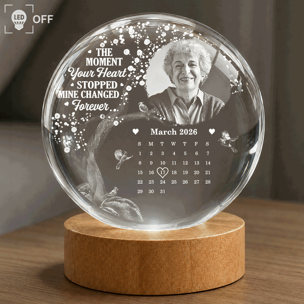 Custom Photo,Memorial,Family,Sad - Custom Photo Calendar The Moment Your Heart Stopped - Personalized Crystal Globe Lamp