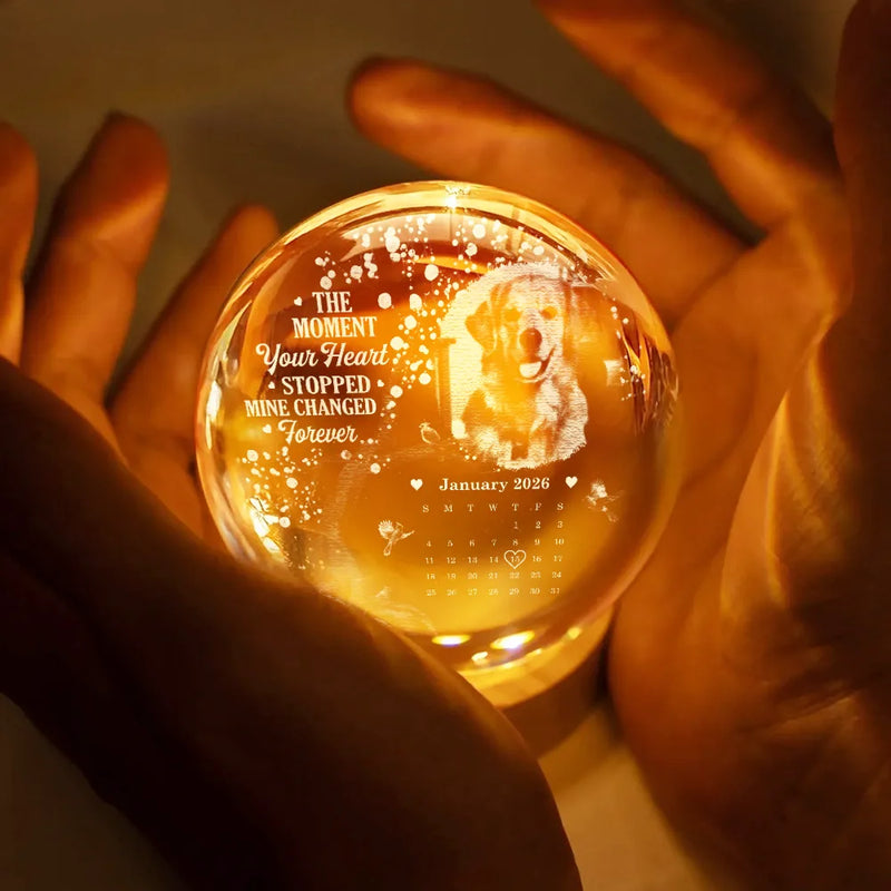 Custom Photo,Memorial,Family,Sad - Custom Photo Calendar The Moment Your Heart Stopped - Personalized Crystal Globe Lamp
