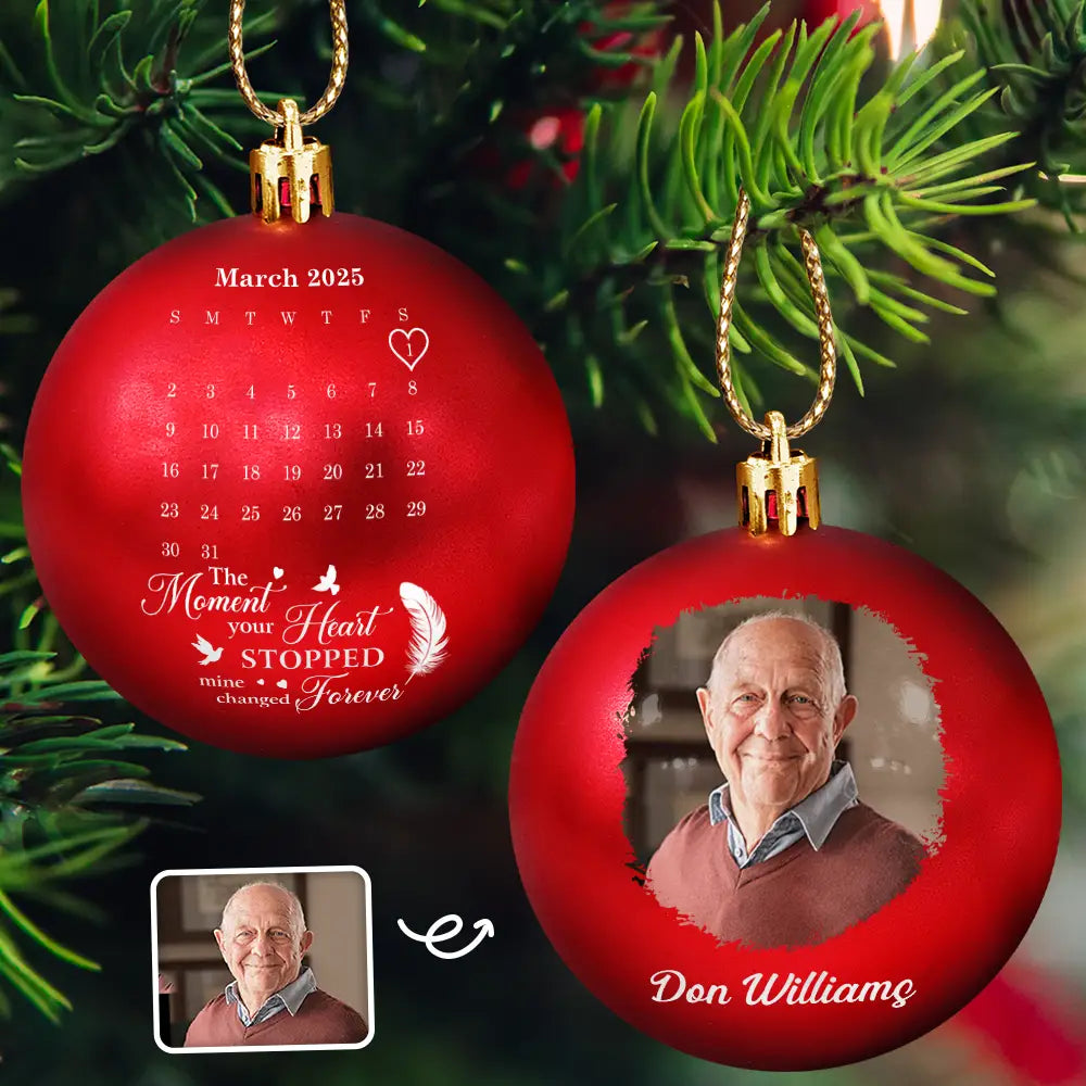 Custom Photo Calendar The Moment Your Heart Stopped Memorial - Personalized Ball Ornament