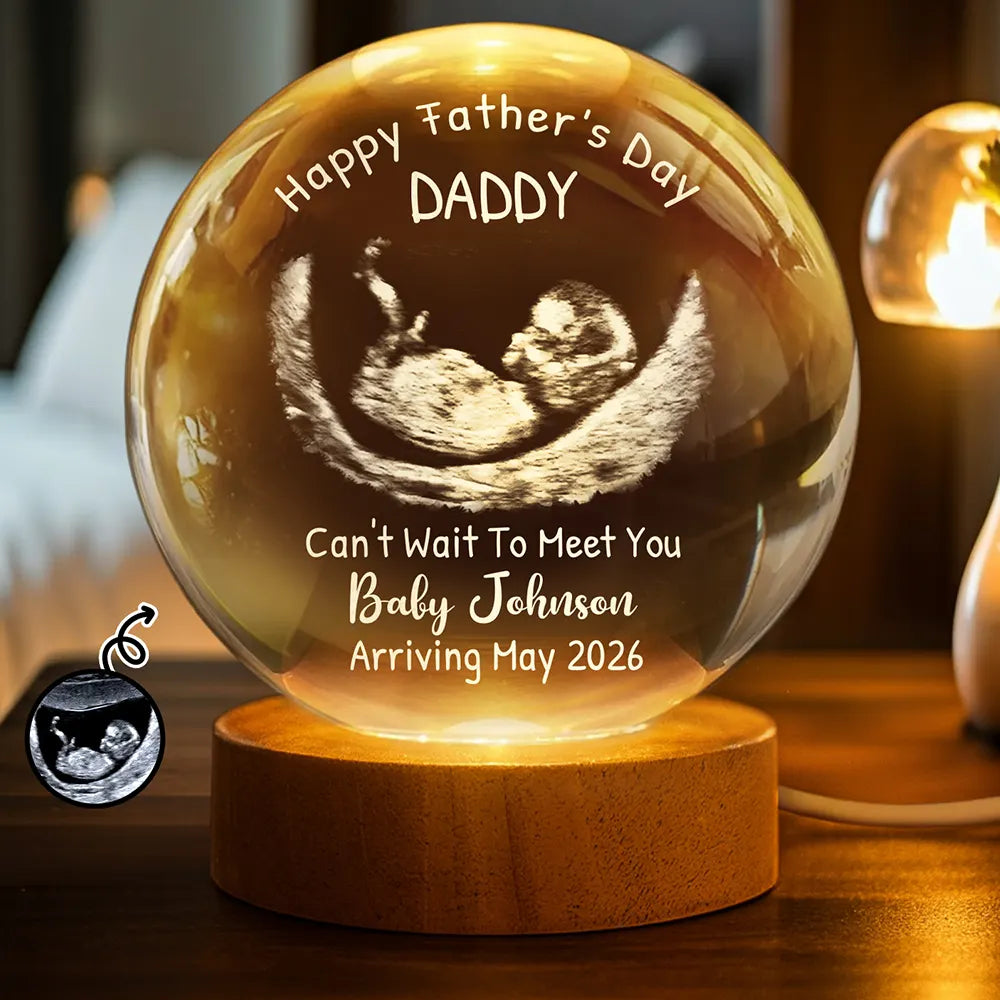Custom Photo Can't Wait To Meet You The Bump - Personalized Crystal Globe Lamp
