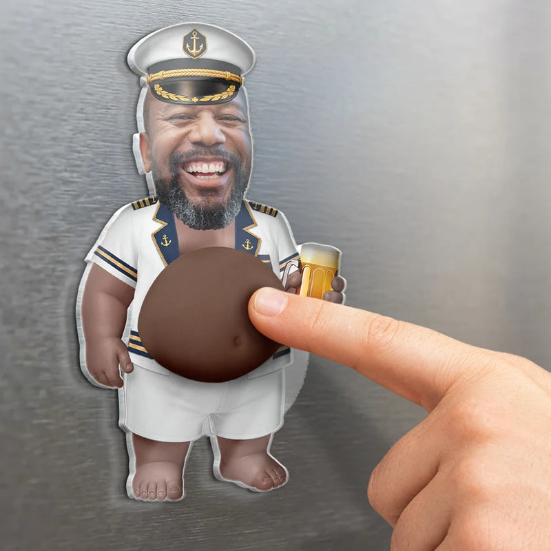 Pontoon,Humorous,Gift For Men,Custom Photo,Gift For Yourself,Summer,Cut-Face Photo - Custom Photo Captain Funny Face - Personalized Squishy Acrylic Fridge Magnet