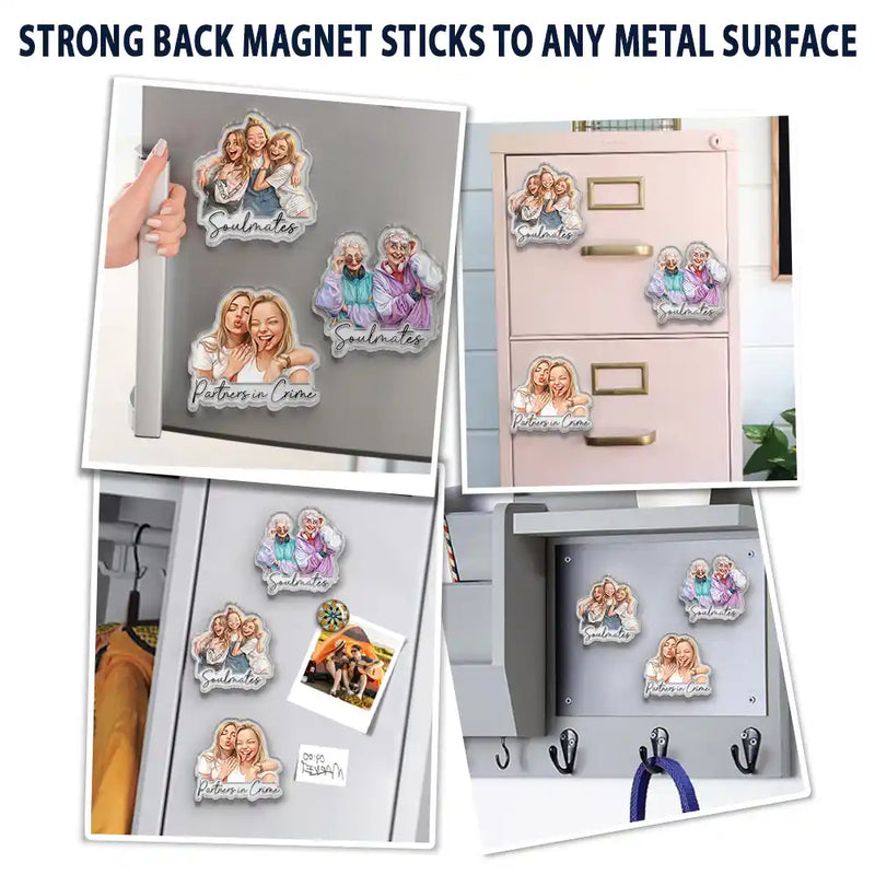 Art Design,Gift For Bestie,Photo - Caricature - Remove BG,Happy - Custom Photo Caricature Besties Forever - Personalized Acrylic Magnet