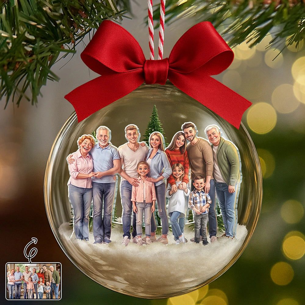 Custom Photo Caricature Family Is The Greatest Gift - Personalized 3D Acrylic Ball Ornament