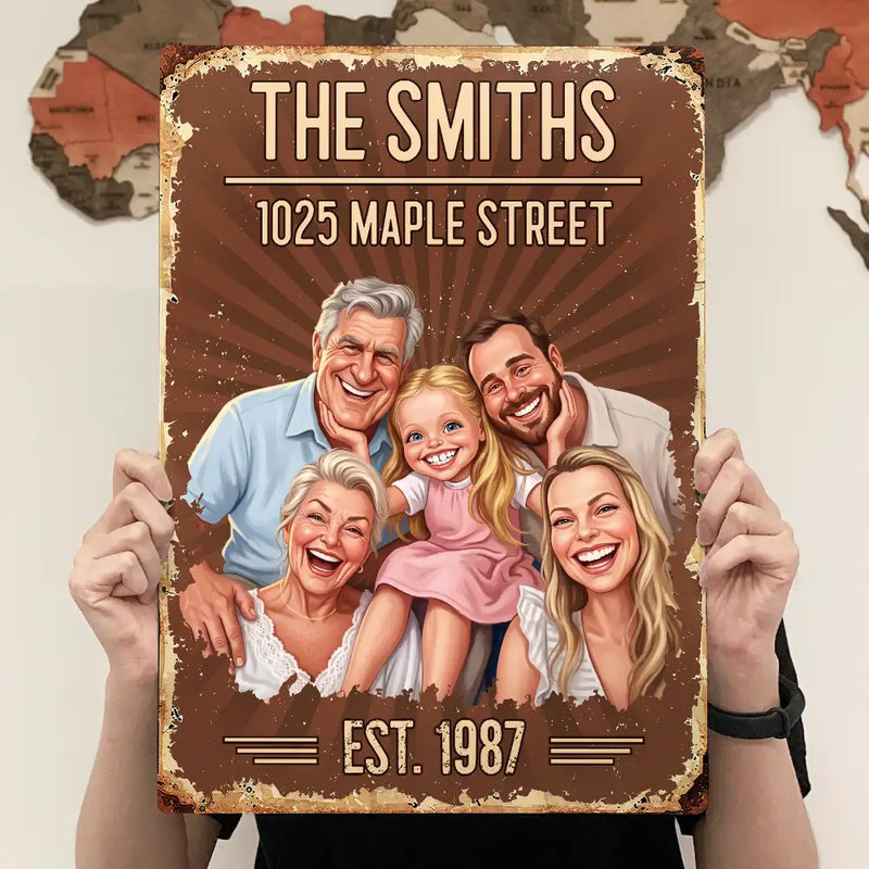 Custom Photo, Art Design, Family, Humorous, Photo - Caricature - Remove BG - Custom Photo Caricature Family Together - Personalized Classic Metal Signs