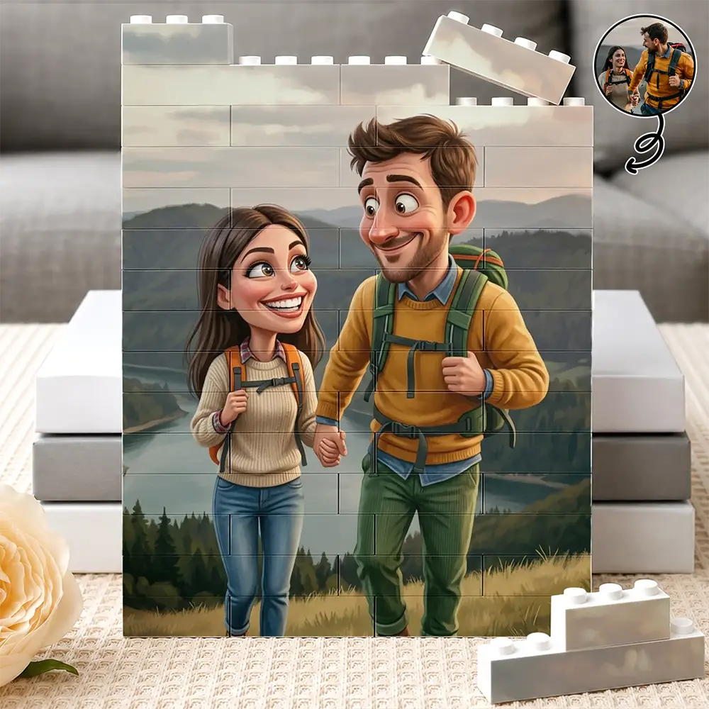 Custom Photo Caricature Happy Couple Anniversary - Personalized Building Brick Blocks