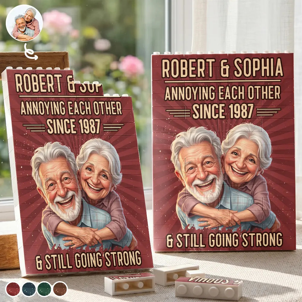 Custom Photo Caricature Vintage Annoying Each Other - Personalized Building Brick Blocks