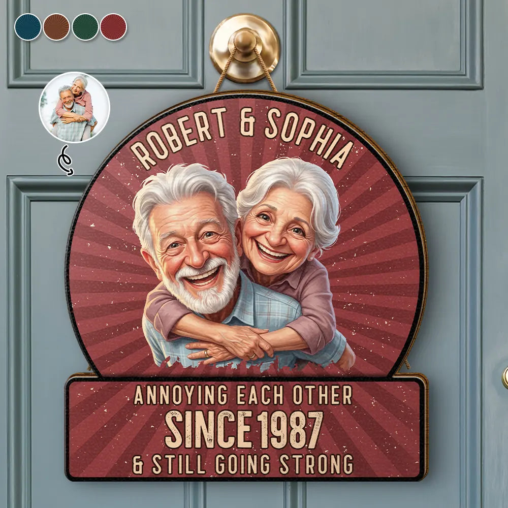 Custom Photo, Art Design, Gift For Couples, Old Couples, Wedding Anniversary, Humorous, Photo - Caricature - Remove BG - Custom Photo Caricature Vintage Annoying Each Other - Personalized Custom Shaped Wood Sign